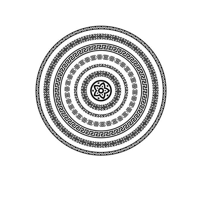 Yuvarlak Geometrik Siyah Desenli Duck Kumaş Masa Örtüsü 150x150 Cm