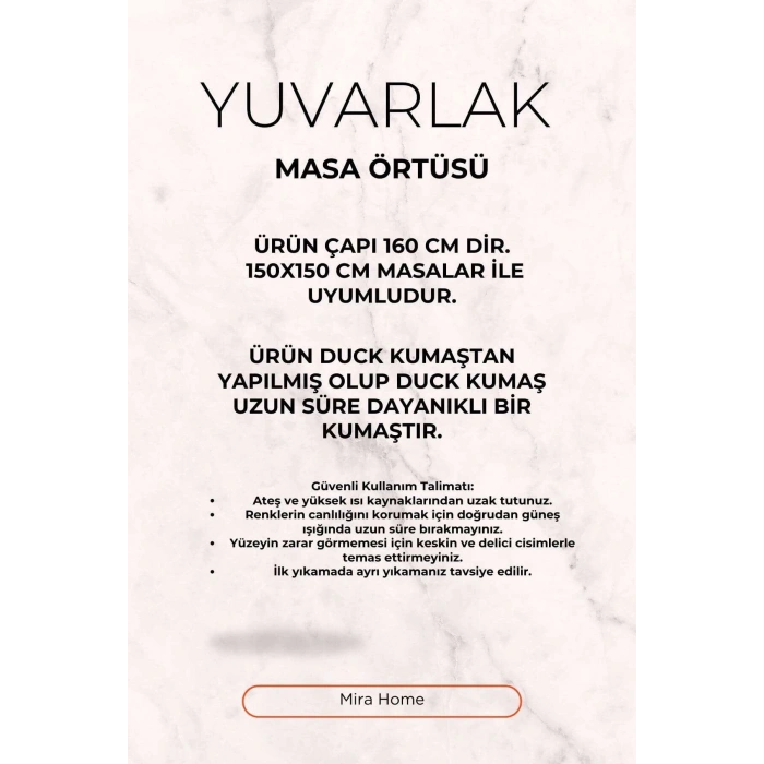 Yuvarlak Geometrik Siyah Desenli Duck Kumaş Masa Örtüsü 150x150 Cm