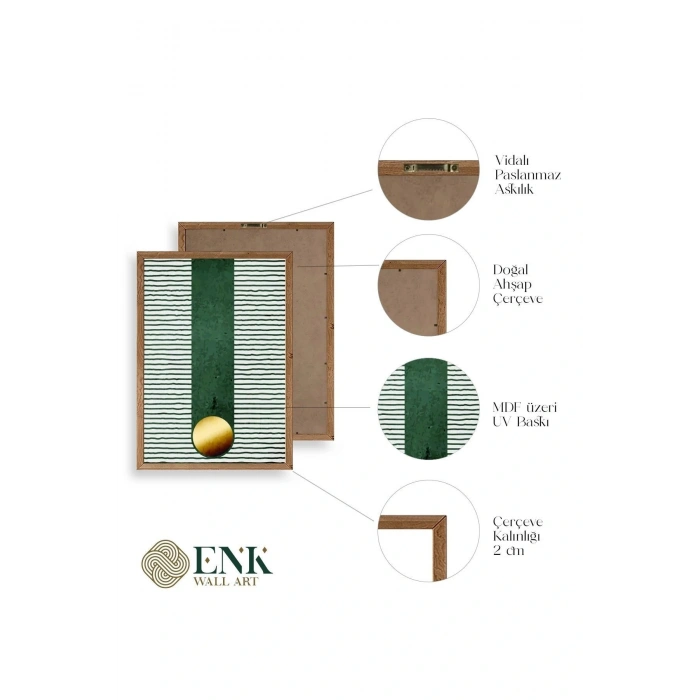 Yuvarlak Top Desenli Üçlü Ahşap Çerçeveli Tablo 23 x 30