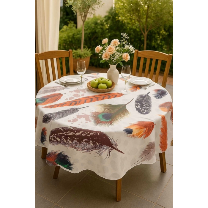 Yuvarlak Tüy Desenli Duck Kumaş Masa Örtüsü 150x150 Cm
