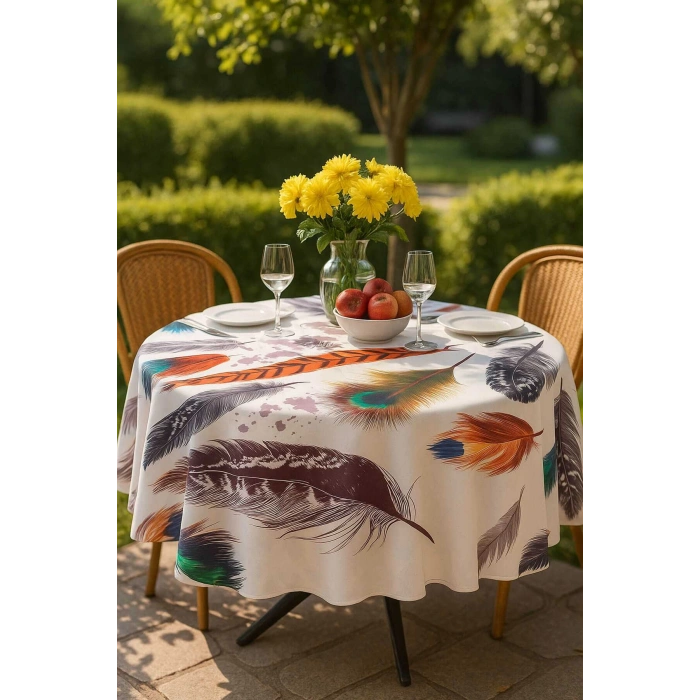 Yuvarlak Tüy Desenli Duck Kumaş Masa Örtüsü 150x150 Cm