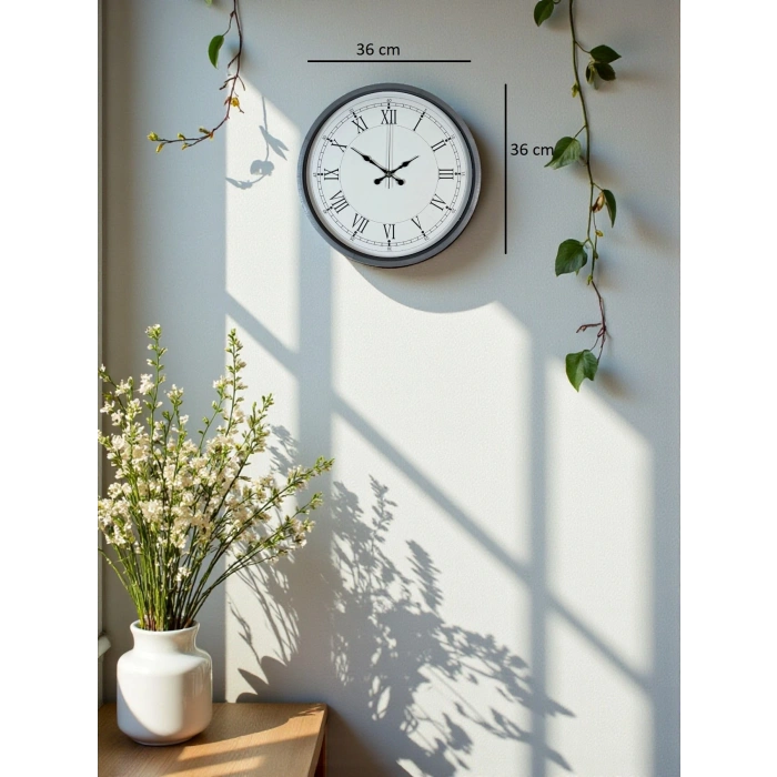Zentime 36 Cm Gri Dekoratif Duvar Saati