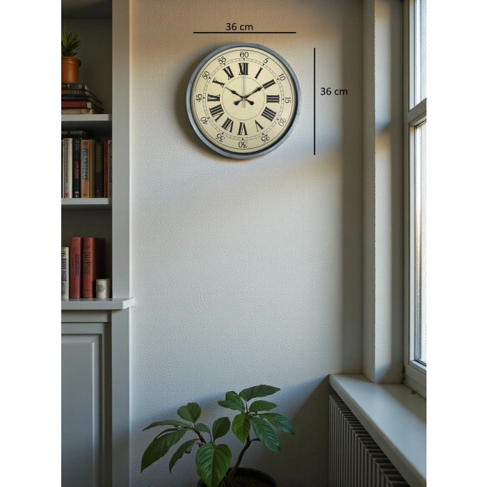 Zentime 36 Cm Gri Dekoratif Duvar Saati