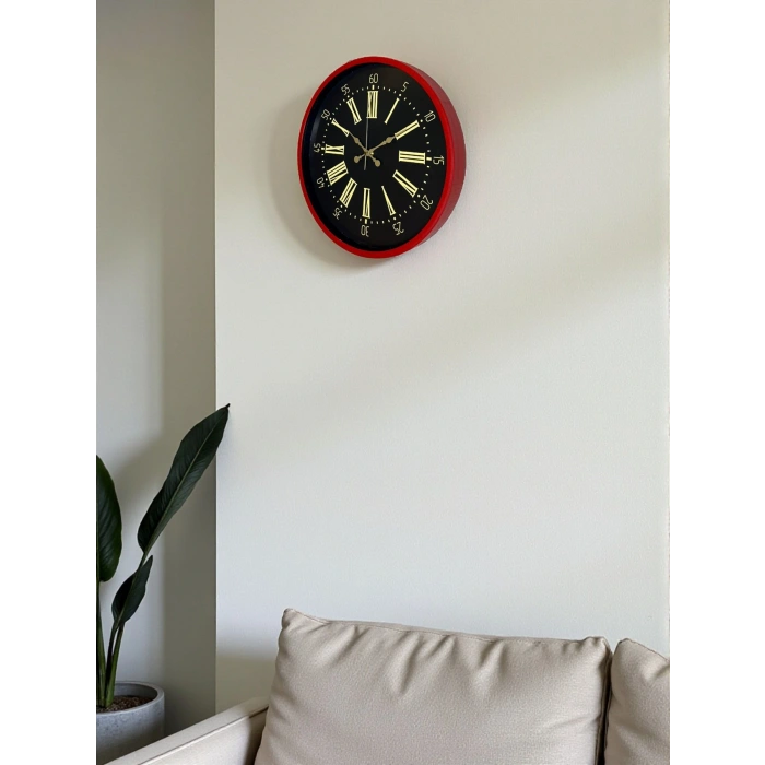 Zentime 36 Cm Kırmızı Dekoratif Duvar Saati