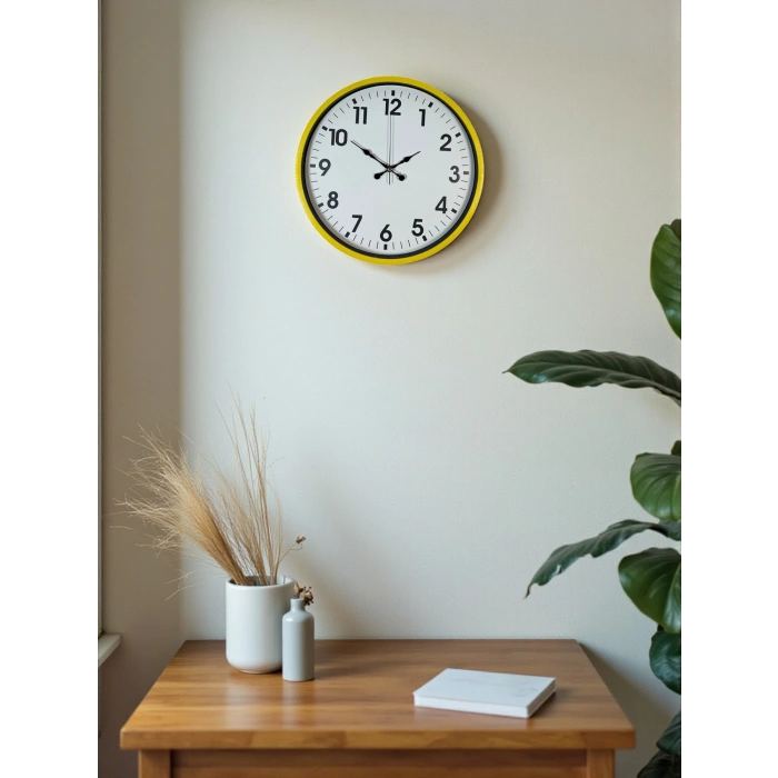 Zentime 36 Cm Yellow Decorative Wall Clock