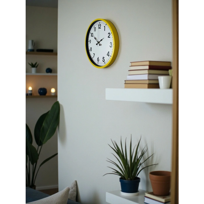 Zentime 36 Cm Yellow Decorative Wall Clock