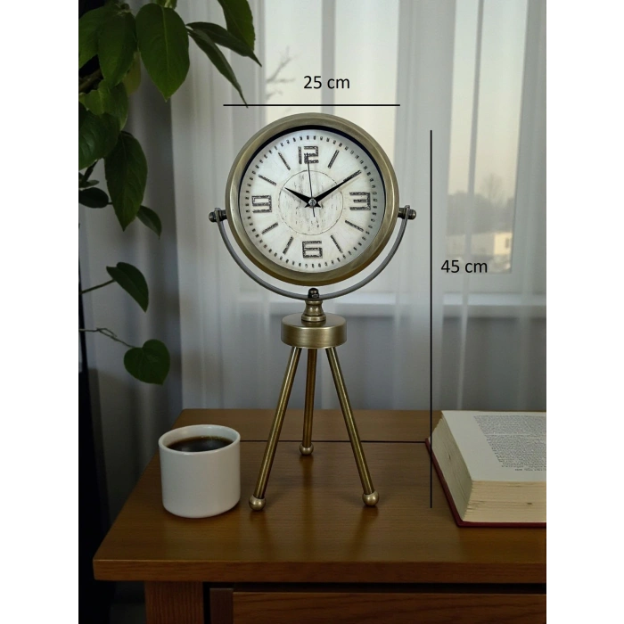 Zentime Eskitme Vintage Üç Ayaklı Masa Saati