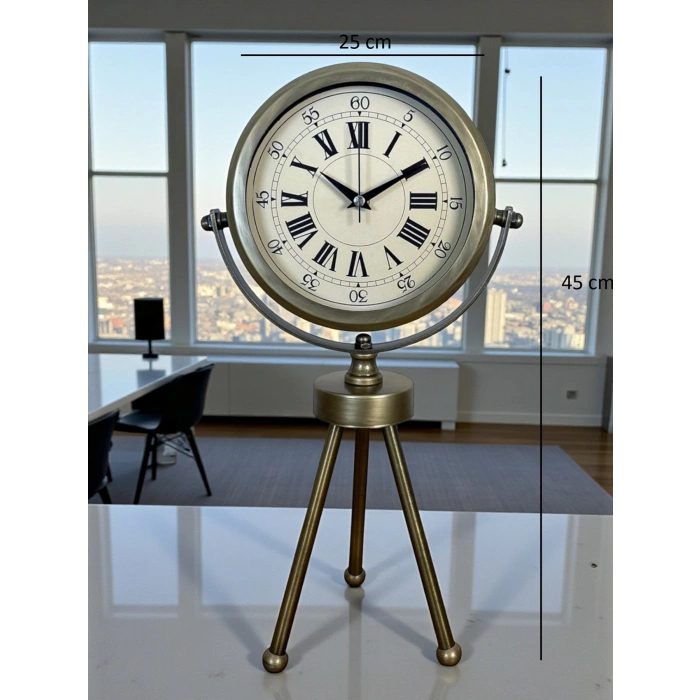Zentime Eskitme Vintage Üç Ayaklı Masa Saati