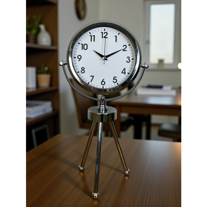 Zentime Chrome Stylish Three-Legged Table Clock