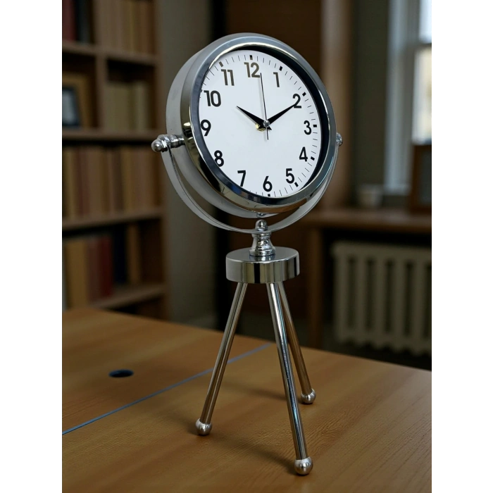 Zentime Chrome Stylish Three-Legged Table Clock
