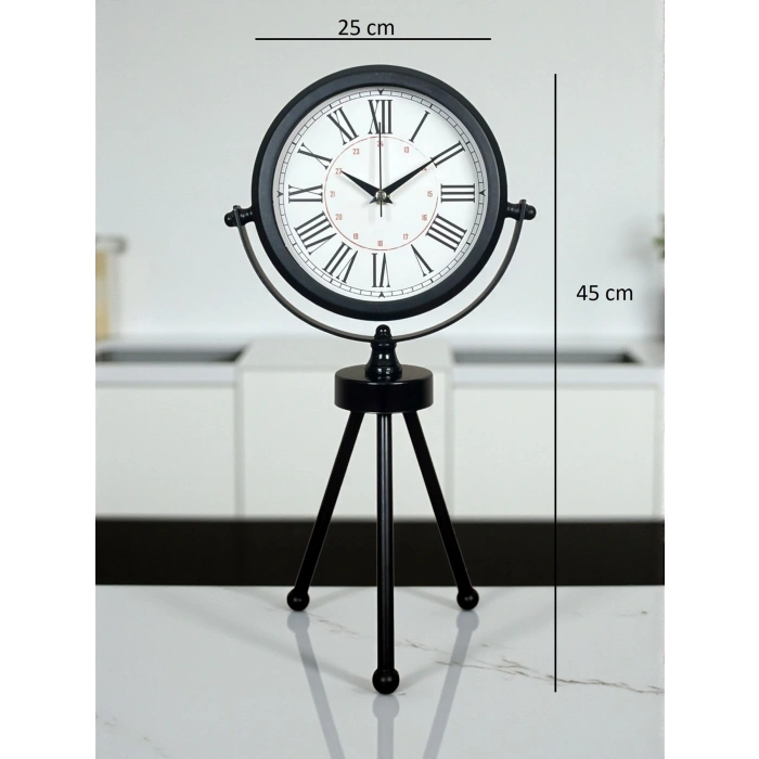 Zentime Siyah Zarif Üç Ayaklı Masa Saati