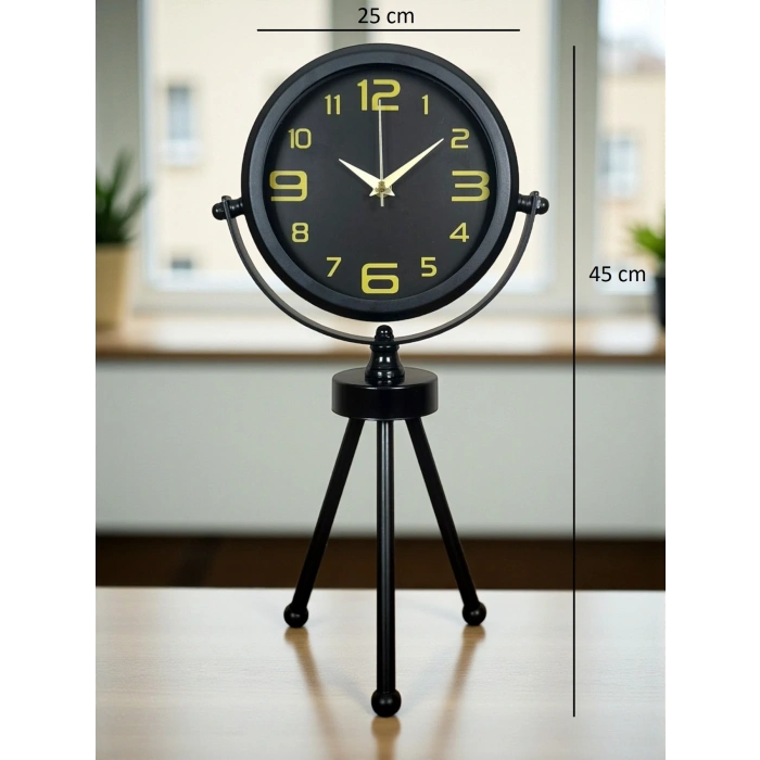 Zentime Siyah Zarif Üç Ayaklı Masa Saati