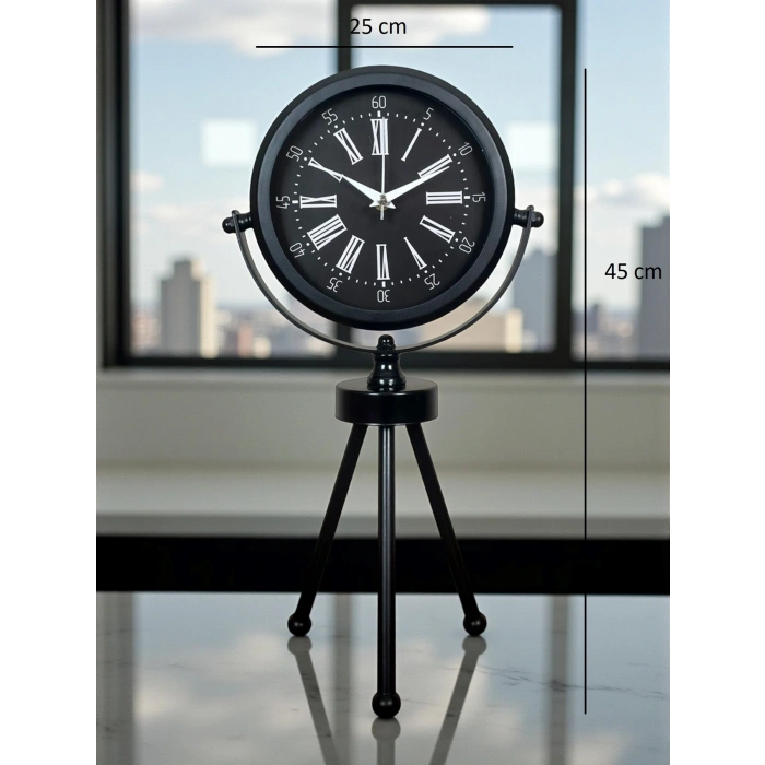 Zentime Siyah Zarif Üç Ayaklı Masa Saati
