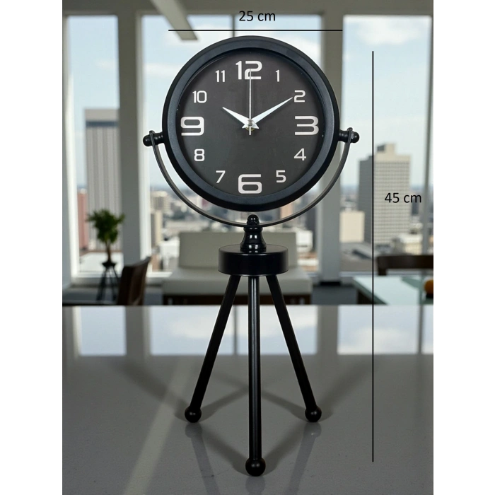 Zentime Siyah Zarif Üç Ayaklı Masa Saati
