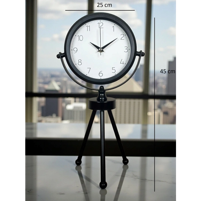 Zentime Black Elegant Three-Legged Desk Clock