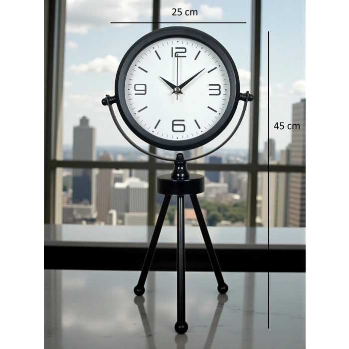Zentime Siyah Zarif Üç Ayaklı Masa Saati