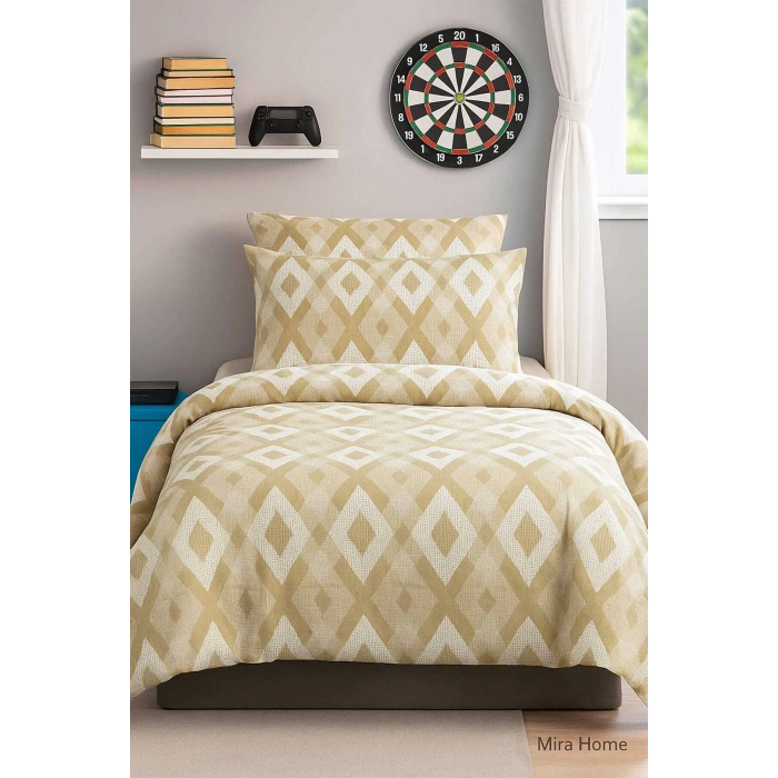 Zigzag Desenli Sarı Pamuklu Tek Kişilik Nevresim Takımı