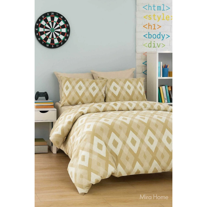 Zigzag Desenli Sarı Pamuklu Tek Kişilik Nevresim Takımı