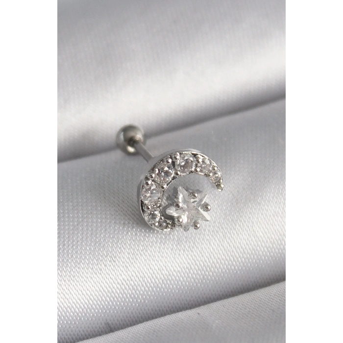 Zirkon Taşlı Çelik Tragus Piercing 6mm 1.2mm Kalınlık