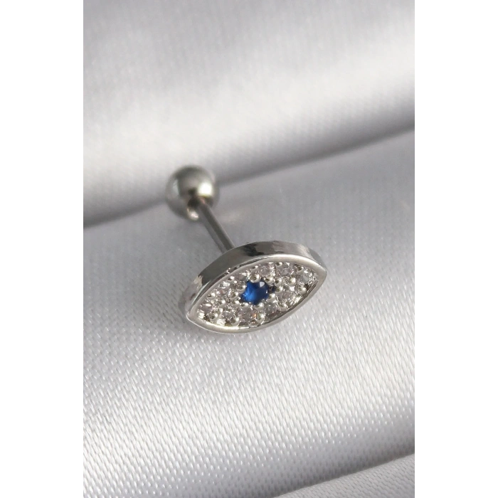 Zirkon Taşlı Göz Tragus Piercing 6mm Çelik