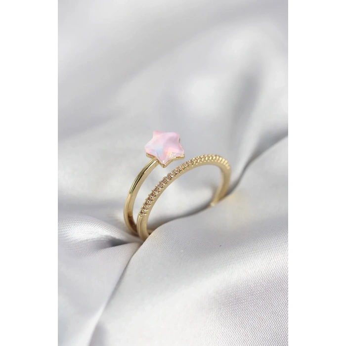 Zirkon Taşlı Pembe Halley Yüzük Model
