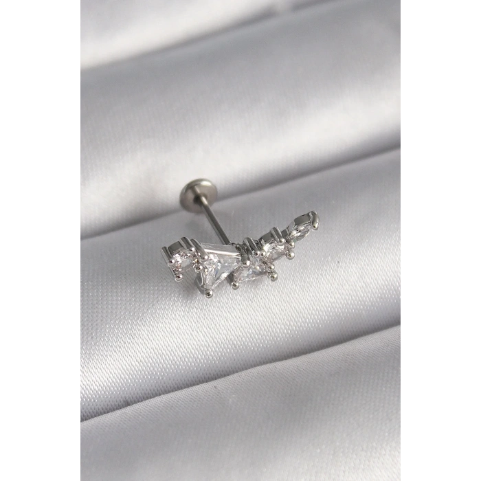 Zirkon Taşlı Tragus Piercing 6mm Çelik Gümüş Renk