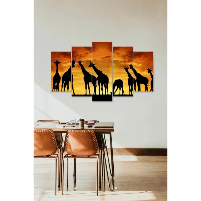 Zürafa Manzara 5 Parçalı Mdf Tablo 60 x 100
