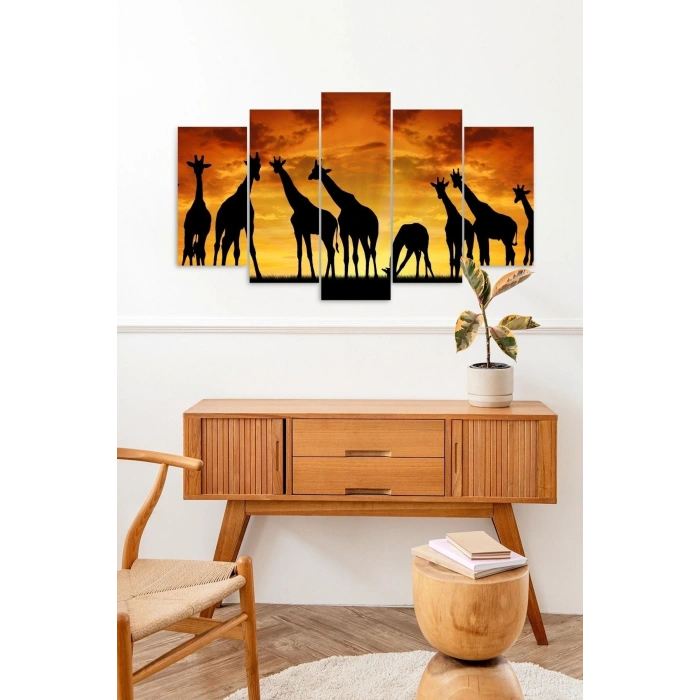 Zürafa Manzara 5 Parçalı Mdf Tablo 60 x 100