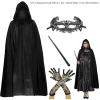 120 cm Hooded Black Cloak + Wand + Lace Mask + Long Lace Black Gloves Costume Set (5365)