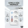 2500W Çoklu Priz 2 METRE – 3’lü AC Priz +5 USB Çıkışı AKIM KORUMALI Alev Almayan Gövde,