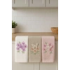 3lü Lüks %100 Pamuklu Mutfak Havlusu Seti 3D Kelebek Aplikeli 30x50 Cm