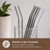 6lı Kaşıklı Pipet Seti - Metal - Pipet Temizleme Fırçası