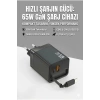 65W Süper Hızlı Şarj Cihazı | Dahili Type-C Kablo | USB-C & USB-A Çıkış | Çoklu Cihaz Desteği
