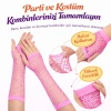 80’ler 90’lar Retro Neon Pembe File Parmaksız Eldiven 26 cm (5365)