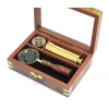 Wooden Box Brass Compass Monocular And Magnifying Glass Set