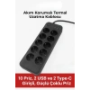 Akım Korumalı Termal Uzatma Kablosu – 10 Priz, 2 USB ve 2 Type-C Girişli, Güçlü Çoklu Priz (5365)