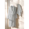 AquaLoom Lüx Bornoz ve Havlu Seti %100 Pamuklu Açık Gri