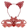 Fire Red Lace Mask and Cat Ear Crown Set No. 10 - Masked Ball & Special Occasion Set (5365)