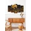 Ay ve Şehir Manzarası 5 Parçalı Mdf Tablo 60 x 100
