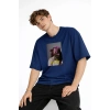 Blurry - Oversize Erkek Tişört Koyu Mavi