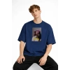 Blurry - Oversize Erkek Tişört Koyu Mavi