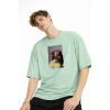 Blurry - Oversize Erkek Tişört SU YESILI