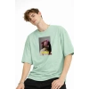 Blurry - Oversize Erkek Tişört SU YESILI