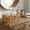 Bölmeli Kapaklı Doğal Rattan Görünümlü Hasır Makyaj, Takı ve Havlu Düzenleyici – Peçetelikli Çok Amaçlı Masaüstü Organizer Sepet (5365)