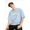 Boston - Baskılı Oversize Tişört AÇIK MAVİ