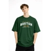 Boston - Baskılı Oversize Tişört HAKI