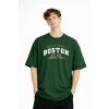 Boston - Baskılı Oversize Tişört HAKI