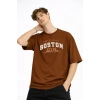 Boston - Baskılı Oversize Tişört KAHVE