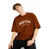 Boston - Baskılı Oversize Tişört KAHVE