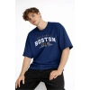 Boston - Baskılı Oversize Tişört LACIVERT